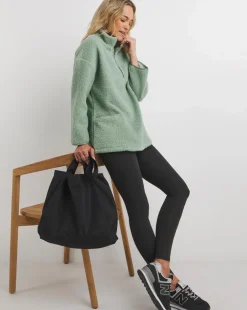 Sage Green Borg Longline Quarter Zip Jacket