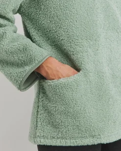 Sage Green Borg Longline Quarter Zip Jacket