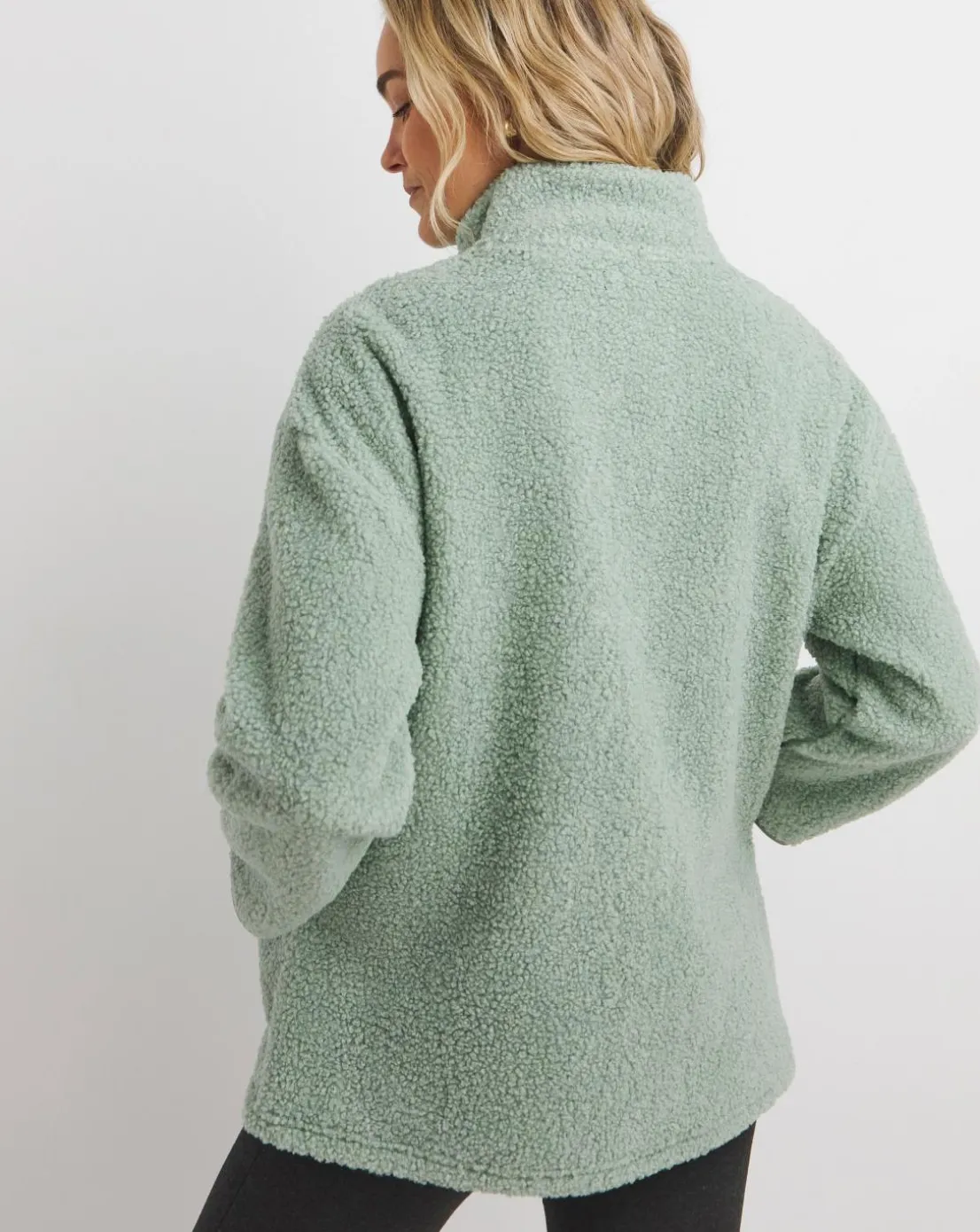 Sage Green Borg Longline Quarter Zip Jacket