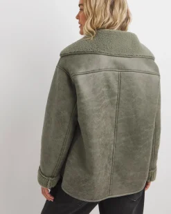Sage Revere Collar Shearling Jacket