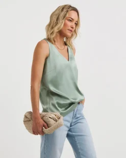 Sage Satin V Neck Vest