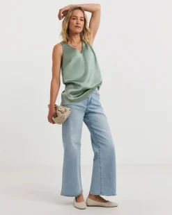 Sage Satin V Neck Vest