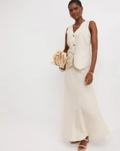 Sand Linen Mix Bias Cut Maxi Skirt