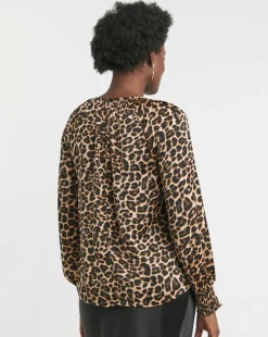Satin Raglan Sleeve Blouse - Leopard