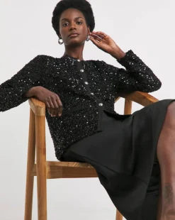 Sequin Button Front Cardigan