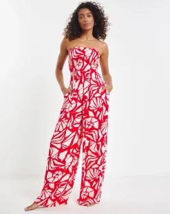 Shirred Bandeau Beach Jumpsuit