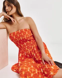 Shirred Bandeau Mini Beach Dress