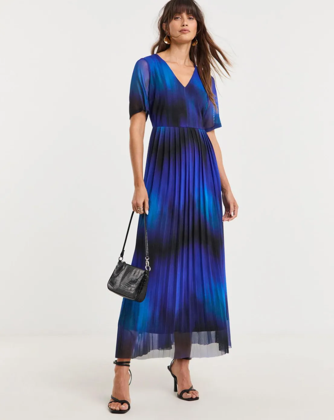 Short Sleeve Pleated Mesh Dress