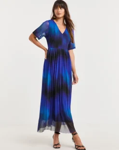 Short Sleeve Pleated Mesh Dress