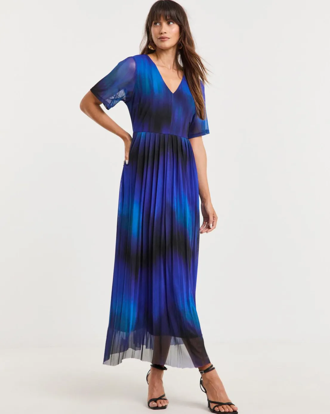 Short Sleeve Pleated Mesh Dress