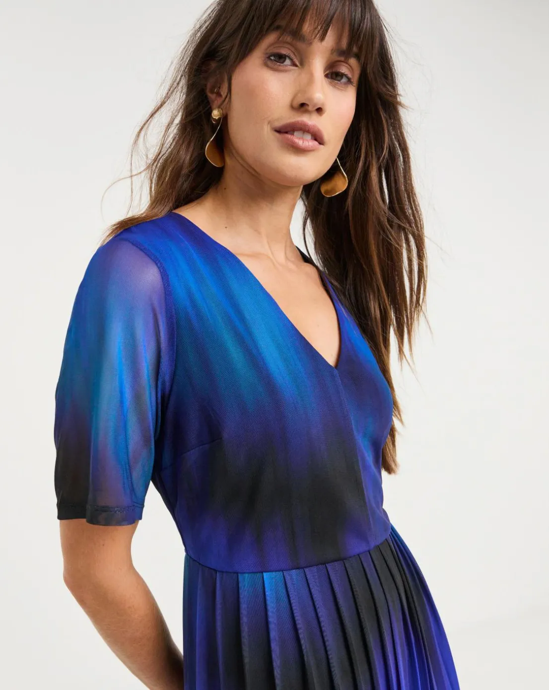 Short Sleeve Pleated Mesh Dress