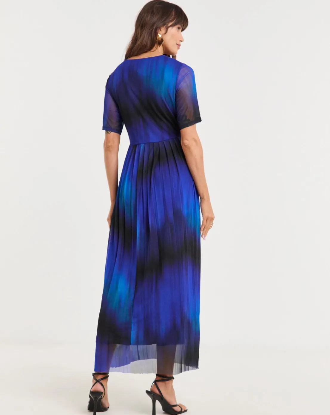 Short Sleeve Pleated Mesh Dress