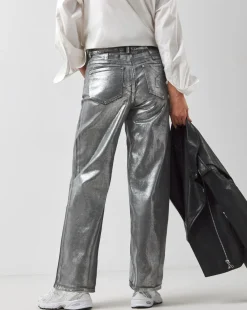 Silver Coated Metallic Wide Leg Jeans