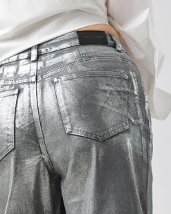 Silver Coated Metallic Wide Leg Jeans