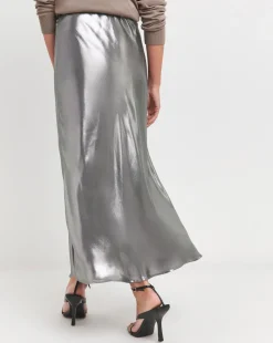 Silver Metallic Pull On Maxi Skirt