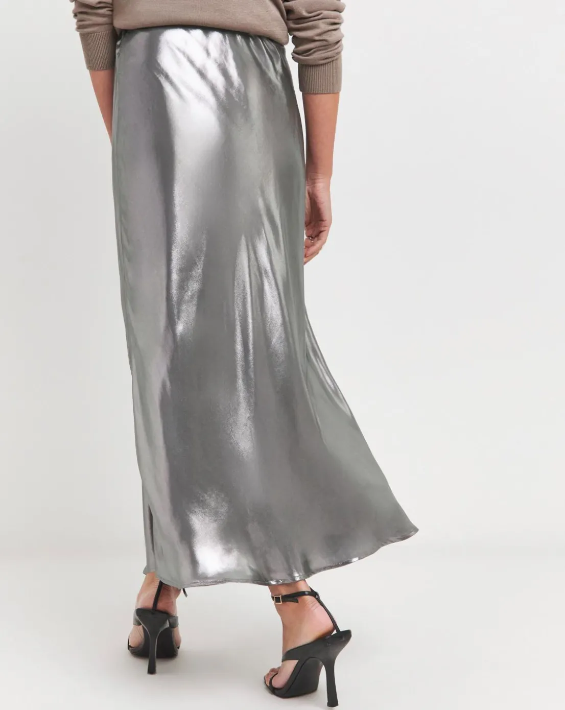 Silver Metallic Pull On Maxi Skirt