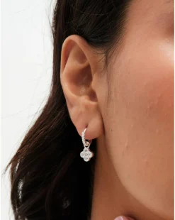 Simply Silver 925 CZ Pave Clover Hoops