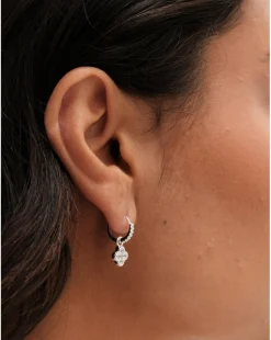 Simply Silver 925 CZ Pave Clover Hoops