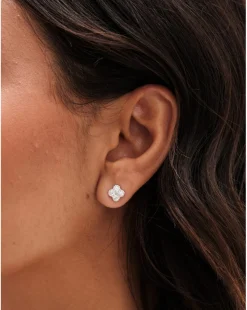 Simply Silver 925 CZ Pave Clover Studs