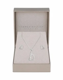 Simply Silver Sterling Silver 925 Polished Cubic Zirconia Heart Set- Gift Boxed