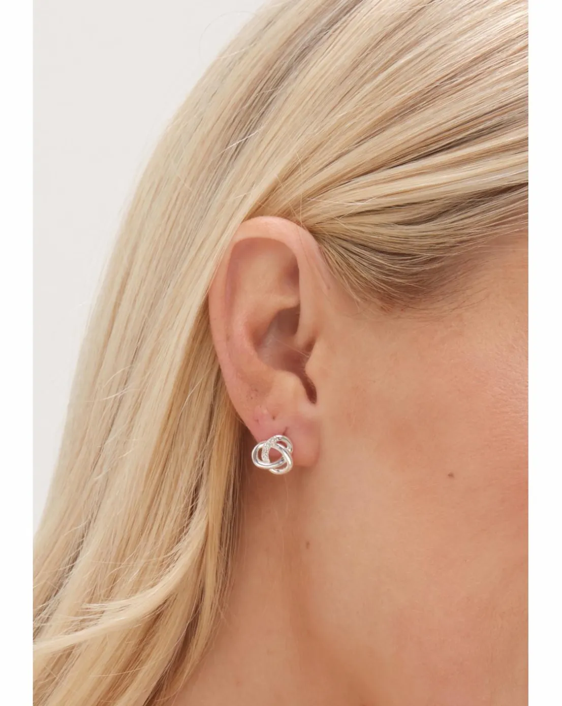 Simply Silver Sterling Silver 925 Polished Cubic Zirconia Woven knot Studs