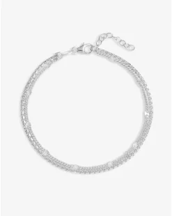 Simply Silver Sterling Silver 925 Station Diamond Cut Double Row Bracelet