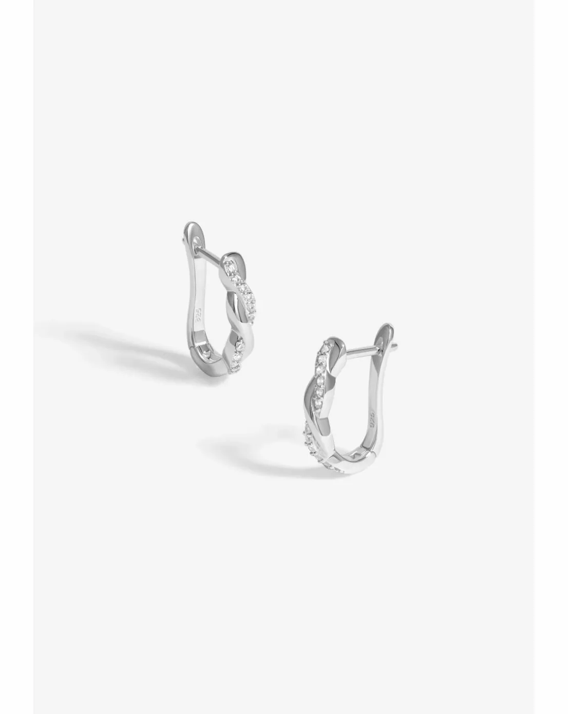 Simply Silver Sterling Silver 925 Polished Cubic Zirconia Plaited Hoop Earrings