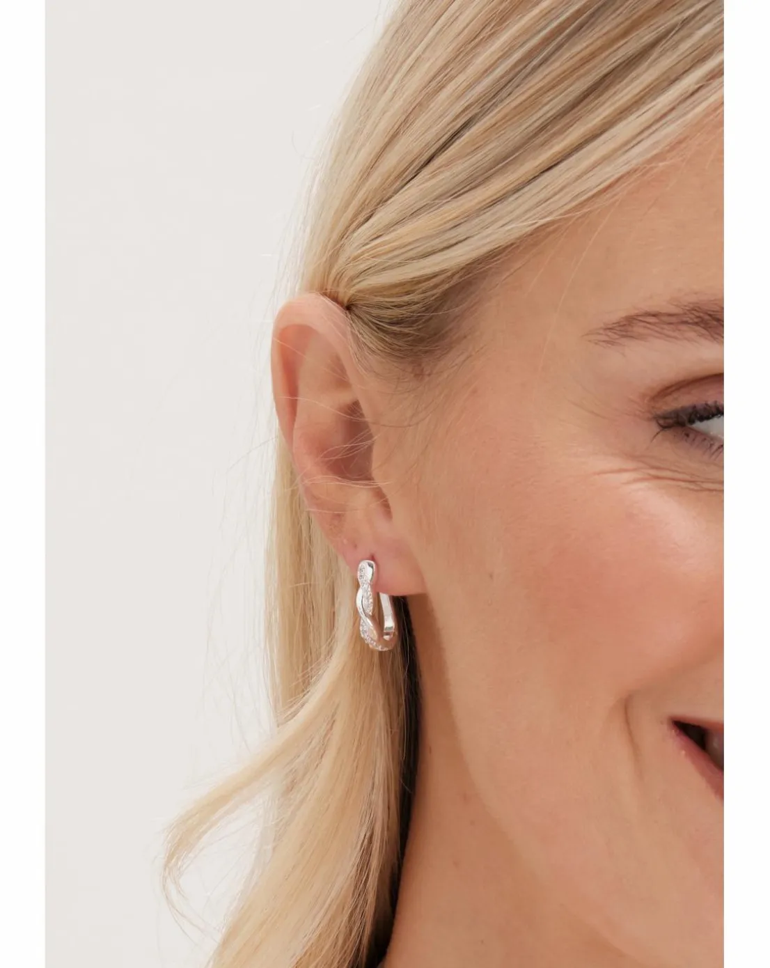 Simply Silver Sterling Silver 925 Polished Cubic Zirconia Plaited Hoop Earrings