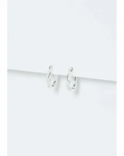 Simply Silver Sterling Silver 925 Polished Cubic Zirconia Plaited Hoop Earrings