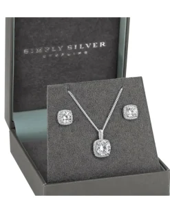 Simply Silver Sterling Silver 925 Square Matching Jewellery Set - Gift Boxed