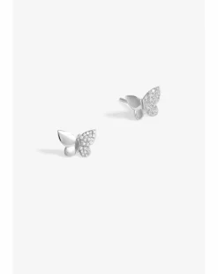 Simply Silver Sterling Silver 925 Polished and Pave Butterfly Stud Earrings