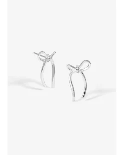 Simply Silver Sterling Silver 925 Polished and Pave Bow Stud Earrings