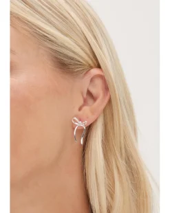 Simply Silver Sterling Silver 925 Polished and Pave Bow Stud Earrings