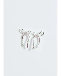 Simply Silver Sterling Silver 925 Polished and Pave Bow Stud Earrings