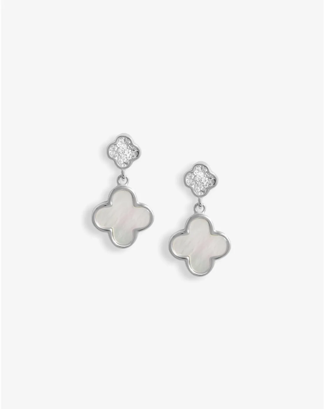 Simply Silver Sterling Silver 925 Pave Mother Of Pearl double drop Clover studs