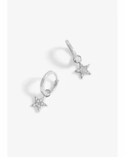 Simply Silver Sterling Silver 925 Pave Star Huggie Hoop Earrings