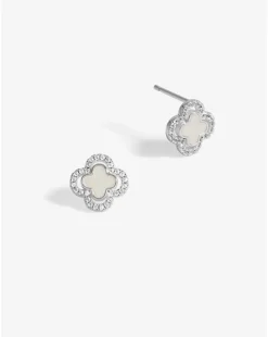 Simply Silver Sterling Silver 925 Mother Of Pearl and CZ Clover stud Earrings