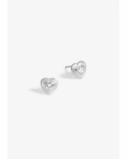 Simply Silver Sterling Silver 925 Ridged Heart Cubic Zirconia Stud Earrings