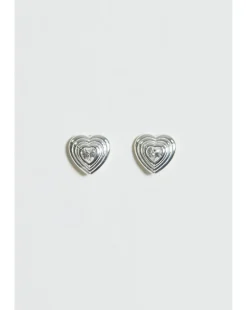 Simply Silver Sterling Silver 925 Ridged Heart Cubic Zirconia Stud Earrings