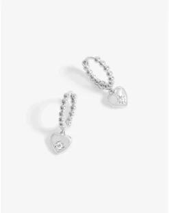 Simply Silver Sterling Silver 925 Starburst Heart Beaded Hoop Earrings