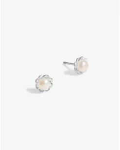 Simply Silver Sterling Silver 925 Polished and Pearl Flower Stud Earrings