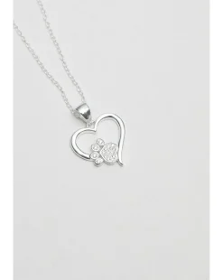 Simply Silver Sterling Silver 925 Paw Print And Heart Pendant Necklace