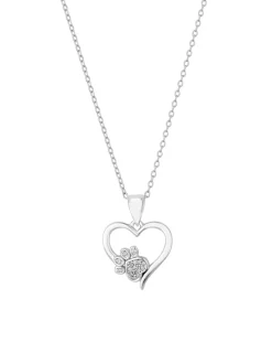 Simply Silver Sterling Silver 925 Paw Print And Heart Pendant Necklace