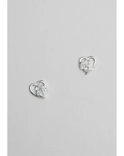 Simply Silver Sterling Silver 925 Paw Print And Heart Earrings