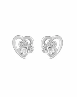 Simply Silver Sterling Silver 925 Paw Print And Heart Earrings