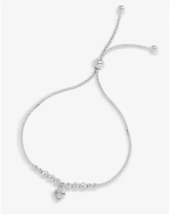 Simply Silver Sterling Silver 925 Polished Textured Heart Bracelet