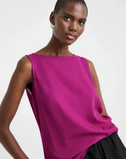 Slash Neck Linen Mix Shell Top