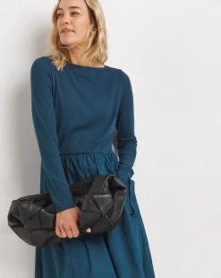 Slash Neck Ribbed Poplin Skirt Dress