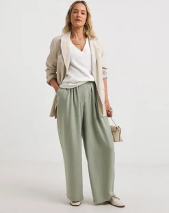 Soft Green Herringbone Wide Leg Trouser