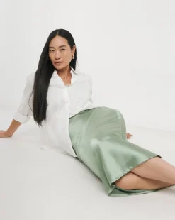 Soft Green Satin Slip Maxi Skirt